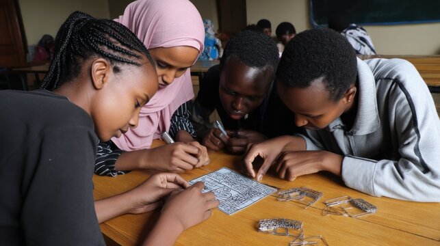Focused students collaborate on a project