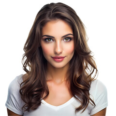 Naklejka premium Beautiful Woman Portrait Brunette Model Long Wavy Hair Makeup Fashion Beauty on transparent background