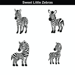 Obraz premium Sweet Little Zebras: Cute Black and White Baby Zebra Illustrations for Designs