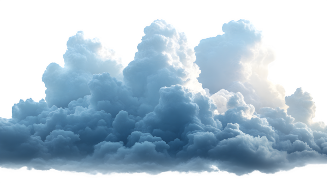 Panoramic cumulus clouds top view, isolated on white background