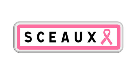 Panneau de sortie de Sceaux, Hauts-de-Seine, Île-de-France avec Ruban Octobre Rose