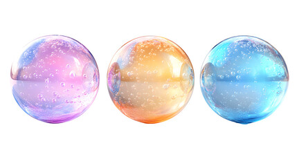 Fototapeta premium Set of soap bubbles floating with transparent highlights and soft reflection isolated on white background
