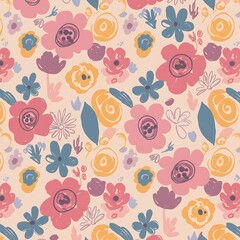 Pastel Bloom: A Textured Floral Pattern AI Generated