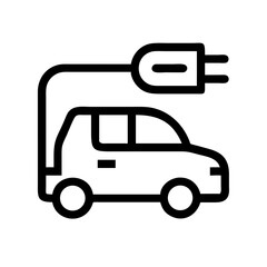 An icon shows a modern, eco-conscious electric car, charged by a cable. A clear symbol of sustainable transport.