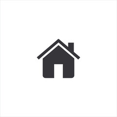 abstract vector logo icon illustration of a minimalist black house with a triangular roof and chimney on a white background