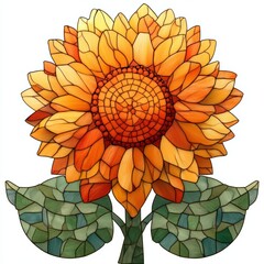 Vibrant glass sunflower radiates beauty with unique geometric leaves crafted in vivid colors