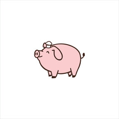 Fototapeta premium abstract vector logo icon illustration of a cheerful pink pig wearing a white chef's hat