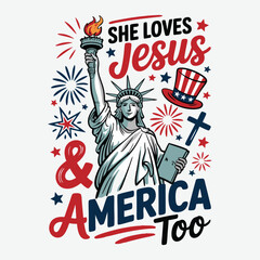 He Loves Jesus & America Too  T-Shirt Design