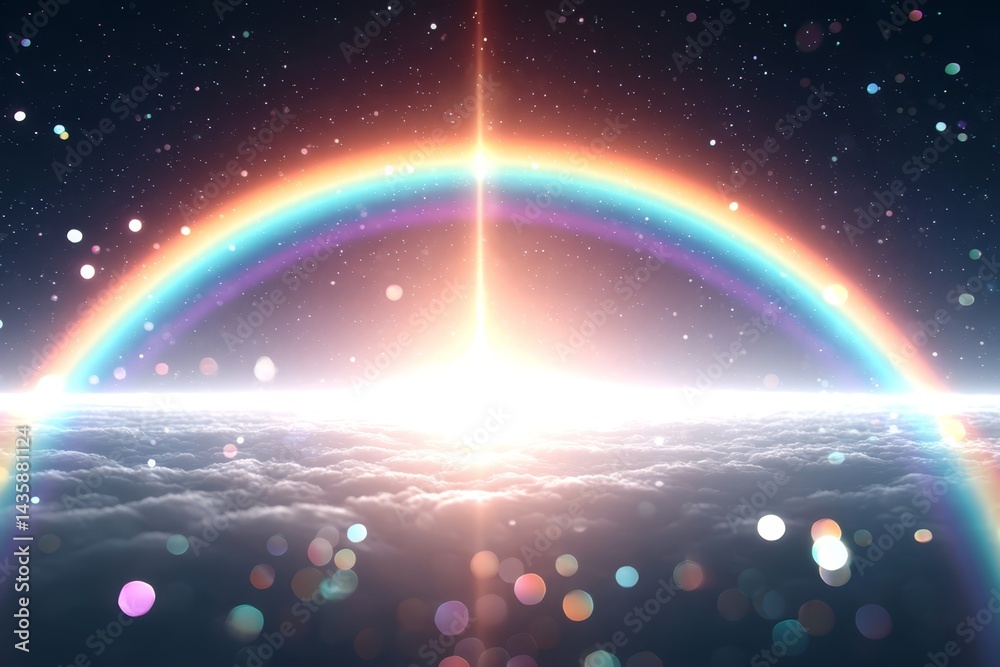 Canvas Prints a colorful rainbow arcing above clouds and stars