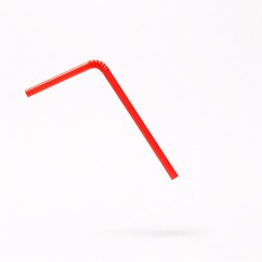 Red bendy drinking straw at an angle, isolated on a white background