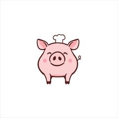 abstract vector logo icon illustration of a smiling pig chef wearing a white chef's hat