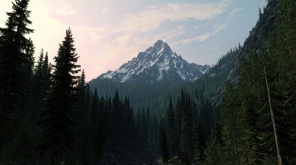 Fototapeta premium Mountain peak, forest, sunrise, tranquil scenery