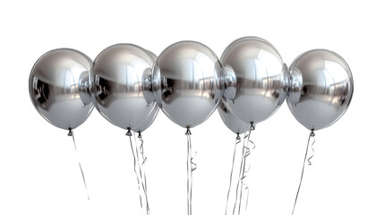 Silver balloons floating in minimalist style, isolated on white background