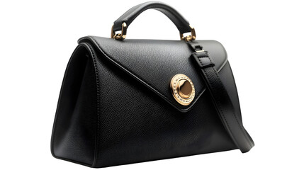 Naklejka premium Sleek black leather women's handbag, fashion accessory concept, isolated on white background