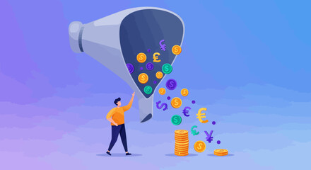 Man Reaching for Giant Megaphone with Coin