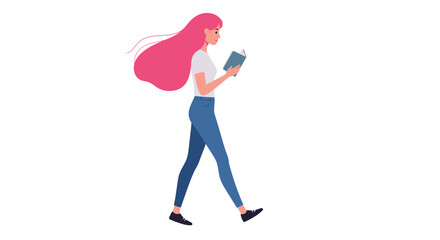 PinkHaired Woman Walking Away Dynamic Pose Illustration