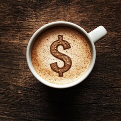 Latte art dollar sign on a cup of coffee