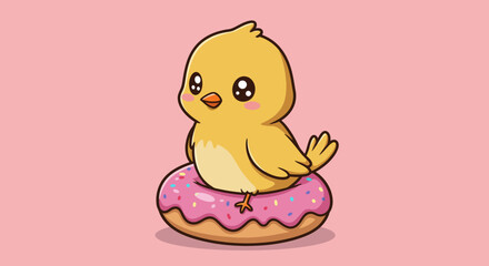 Adorable Chick Perched on a Sprinkled Donut