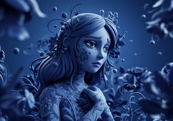 Azure Grief: A Floral Lament AI Generated