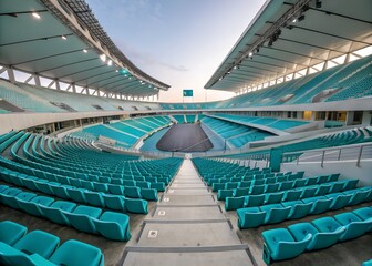 Fototapeta premium Modern Stadium with Teal Seating and Clear Sky