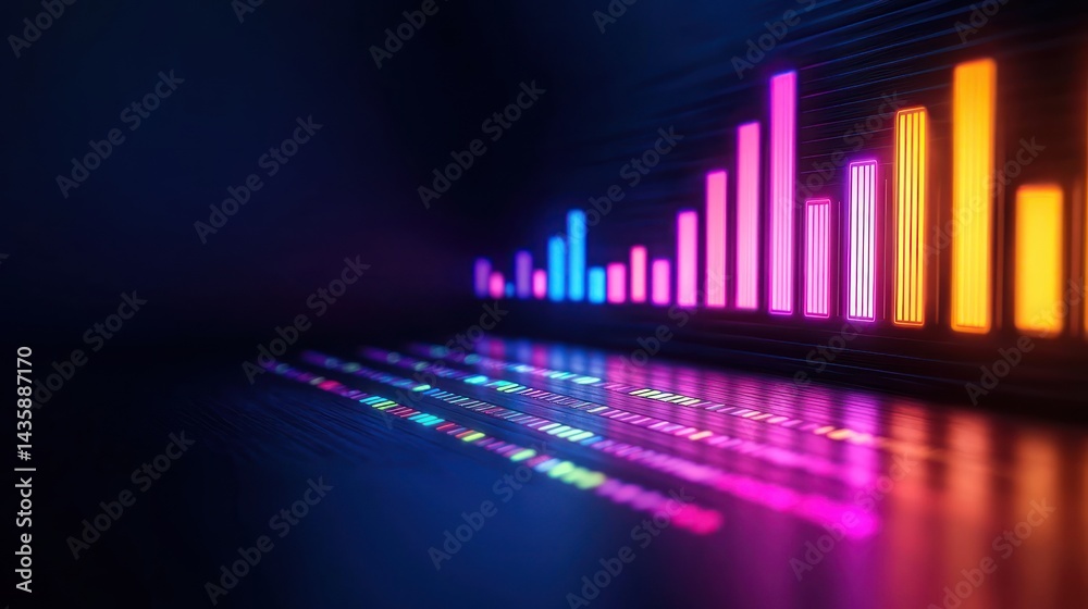 Sticker neon graph display of audio data in a dark room