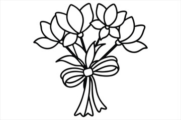 Single line flower bouquet tied with a bow, all in one stroke