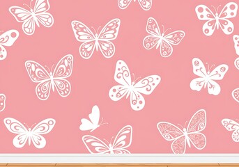 Pink Flutter: A Dance of White Butterflies AI Generated