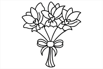 Single line flower bouquet tied with a bow, all in one stroke