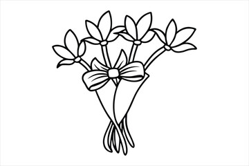 Single line flower bouquet tied with a bow, all in one stroke