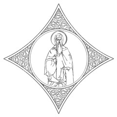 Fototapeta premium Saint Joanikije of Devic (name english). Coloring orthodox page in Byzantine style