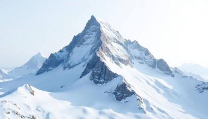 Obraz premium Snow-covered mountain peak, pristine white background, pure, landscape, alpine