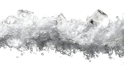Splashing clear ice cubes in motion isolated on white background