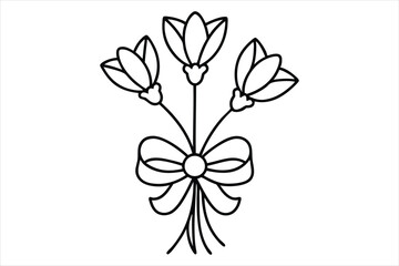 Single line flower bouquet tied with a bow, all in one stroke