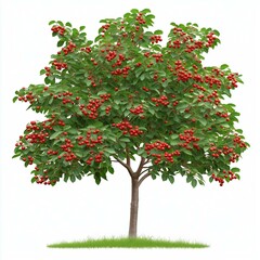 A vibrant tree filled with lush green leaves and abundant red berries.