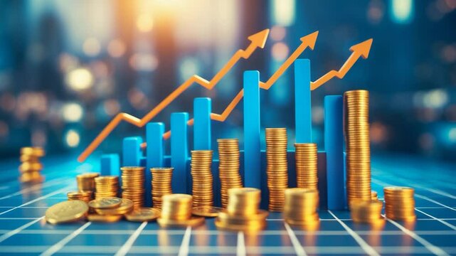 Finance and investment concept with animated chart showing growth and wealth in the economy