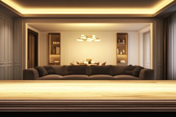 Empty Wood Table in Living Room