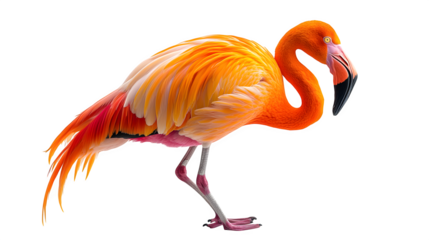 Standing flamingo isolated on white background