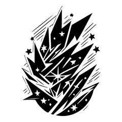 Dynamic burst of stylized graphic elements in high contrast abstract design