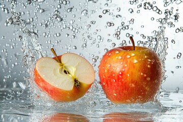 Fresh Apples Under a Gentle Shower of Water Droplets, A Healthy Treat