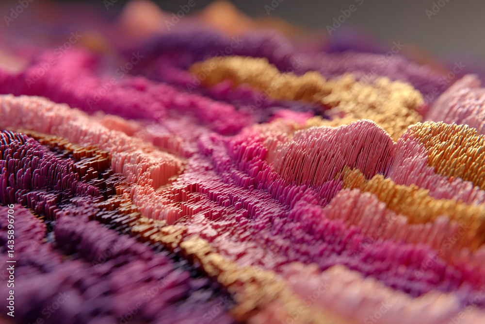 Poster abstract image of pink, purple, and gold textured surface, creating a dynamic, wave-like pattern, su