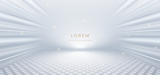 Scene luxury white ray on grey background with gold lighting effect sparkle. Modern for product design.