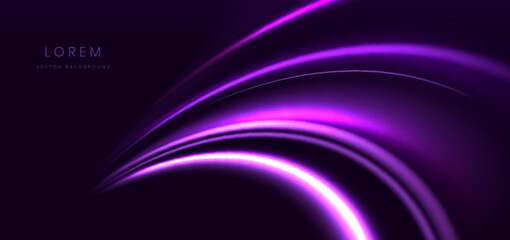 Elegant glowing purple curved rays on dark purple background.