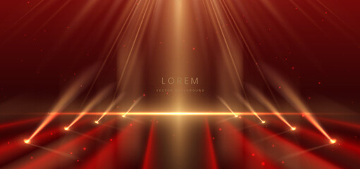 Scene red luxury background with gold lighting effect. Template premium award design.