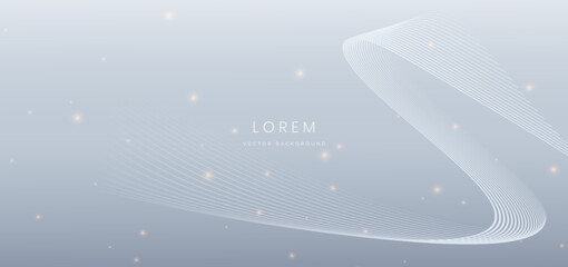 Abstract white wave lines on grey background. with lighting effect sparkle.