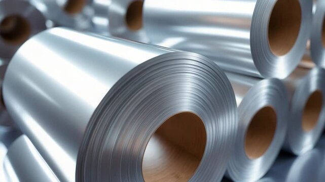 Metal material rolls with a blurred background. Focused selection