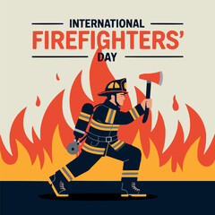 International Firefighters Day Poster Hero Fireman Tribute Illustration


