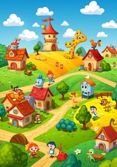 Fototapeta premium Whimsical Village Adventure AI Generated