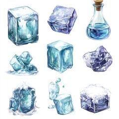 Obraz premium Ice cubes isolated on a white backg PNG file for commercial use