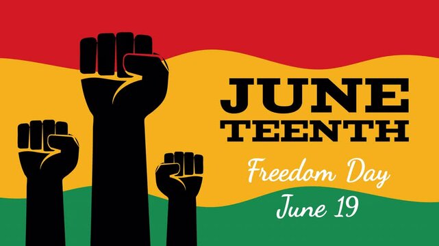 Juneteenth Freedom day June 19 african american independence day   fists sillhouettes animation 4k video footage 
