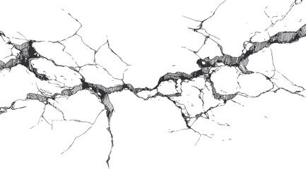Black and white sketch of cracked earth with intricate details. Vector illustration